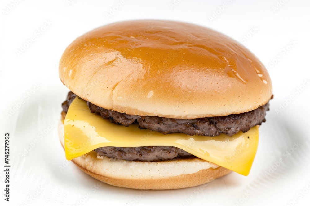 Homemade plain cheeseburger on white background 