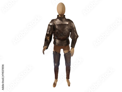 Wooden mannequin dressed in armor on black background Diocesan Museum Mantua-