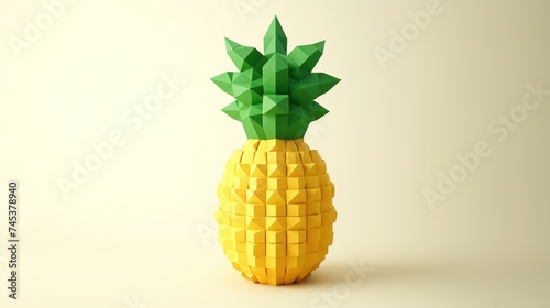 a paper model of a pineapple on a yellow background with a shadow of the pineapple on the bottom of the pineapple. © Anna