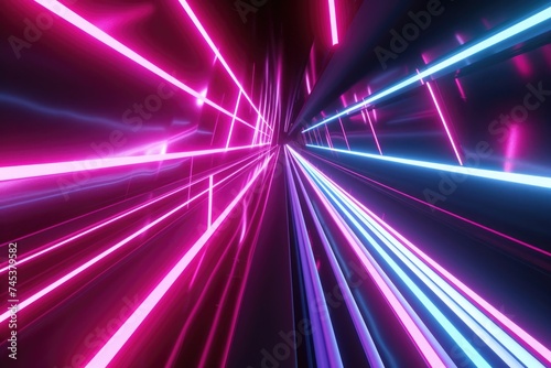 Neon glow lights retro cyber triangle blue purple glow glowing lights abstract grunge concrete tunnel room sci fi futuristic empty stage night background