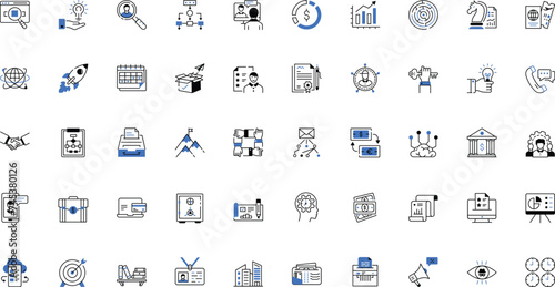 Set of 50 thin line icons related team, teamwork, co-workers, cooperation. Linear busines simple symbol collection. vector illustration