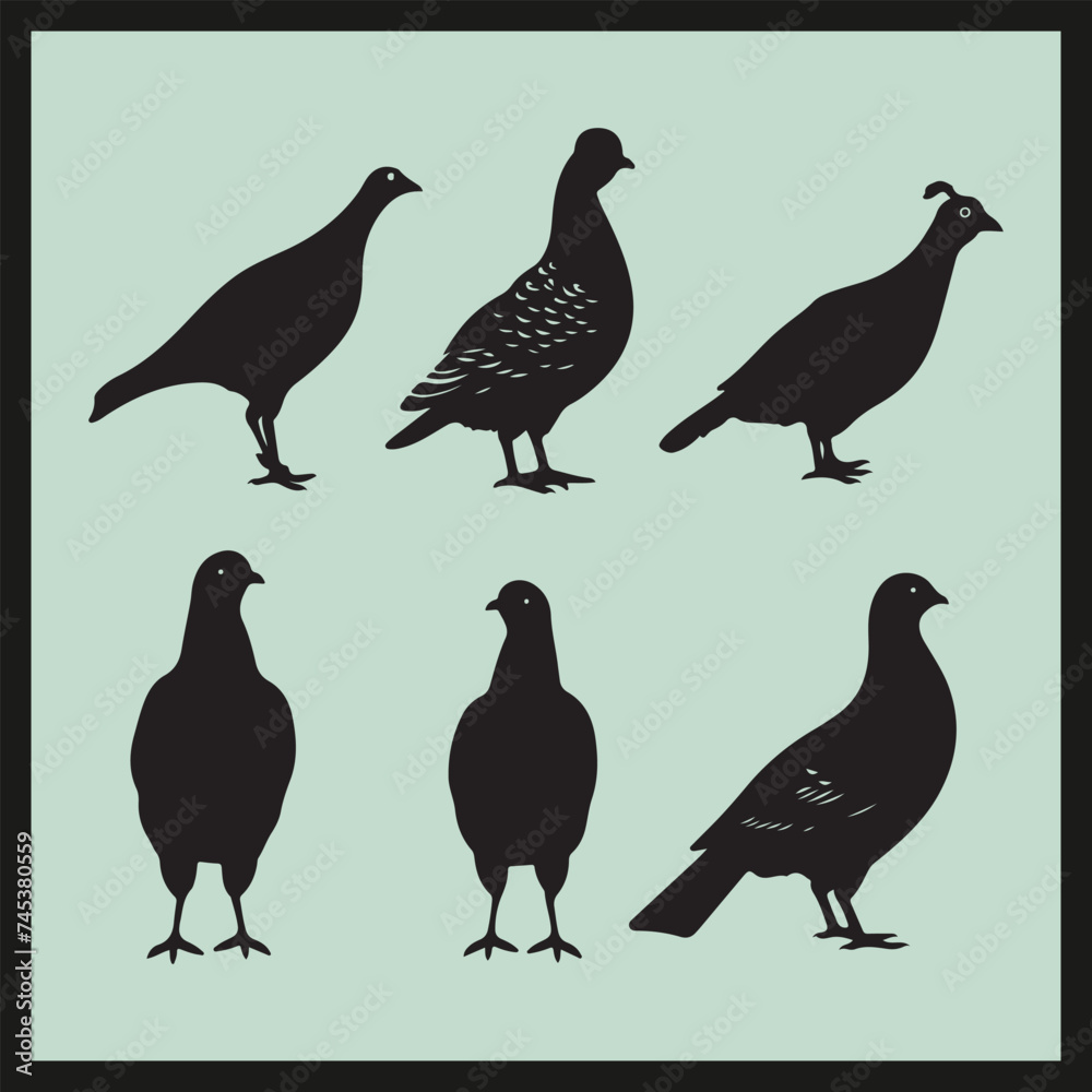Fototapeta premium Grouse black silhouette set vector, set of birds