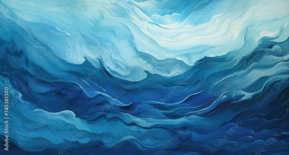 Blue and White Waves Abstract Painting