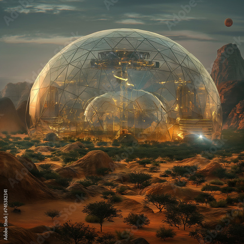 Futuristic Metropolis Under Giant Glass Dome on Mars