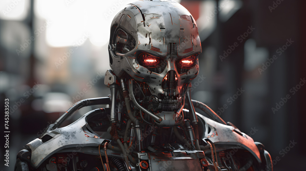 a robot in an open city area a robot in an open city area