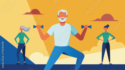 Senior Man Exercising With Dumbbells Outdoors at Sunset