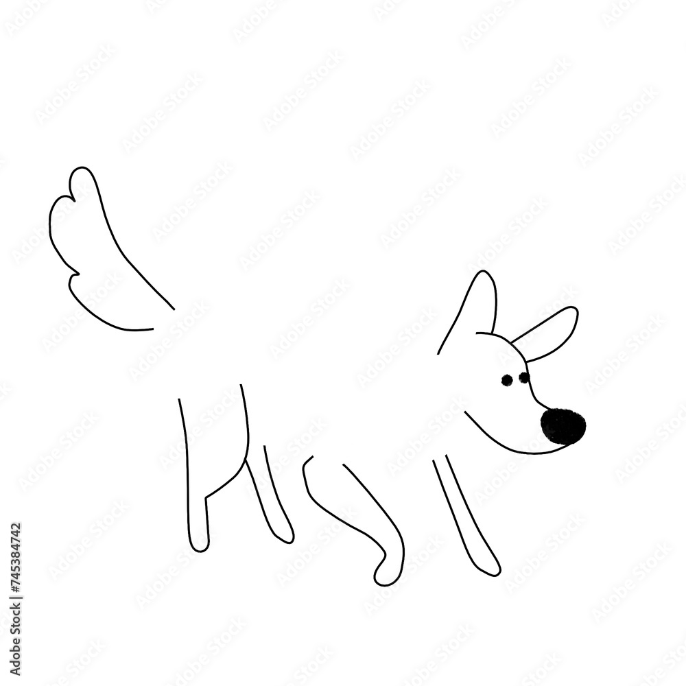 Minimalistic illustration of a Labrador dog in cartoon style. Doodle style drawing on a white background. Drawing of a happy dog in a standing pose. Black and white poster for design and printing. Minimalistic illustration of a Labrador dog in cartoon style. Doodle style drawing on a white background. Drawing of a happy dog in a standing pose. Black and white poster for design and printing.