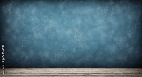 empty room with blue wall and wooden floor with copy space