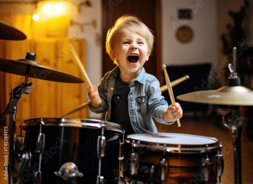 Boy Playing Drum Set