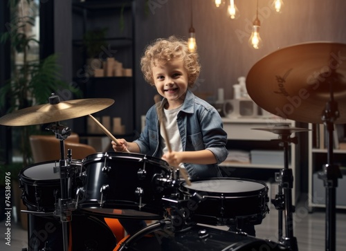 Boy Playing Drum Set