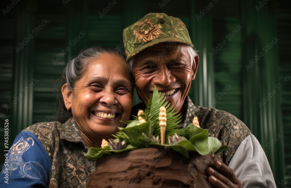 Elderly Couple Embracing With Joy at a Festive Gathering at Night