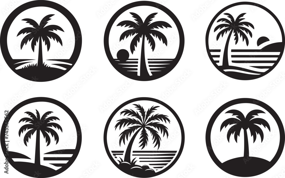 Silhouette palm trees set isolated, Vector illustration 