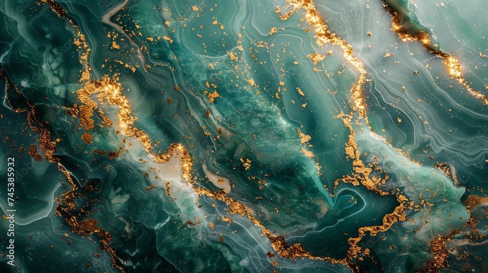 Green marble background with hints of gold and copper Green marble background with hints of gold and copper