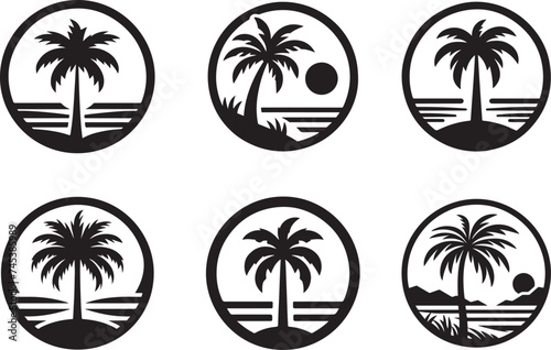 Silhouette palm trees set isolated, Vector illustration 
