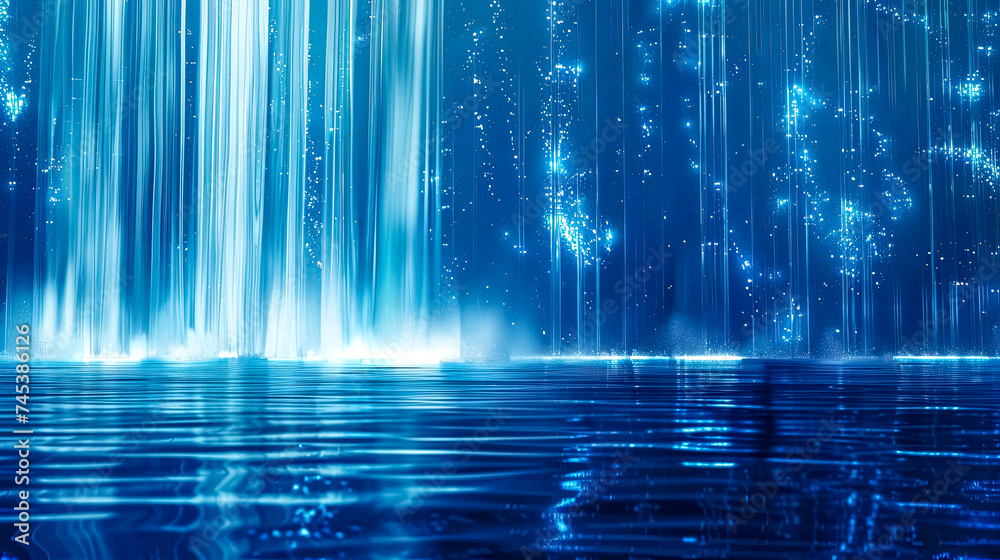 Abstract Blue Light Particles and Water Reflection Abstract Blue Light Particles and Water Reflection