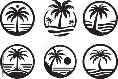 Silhouette palm trees set isolated  Vector illustration 