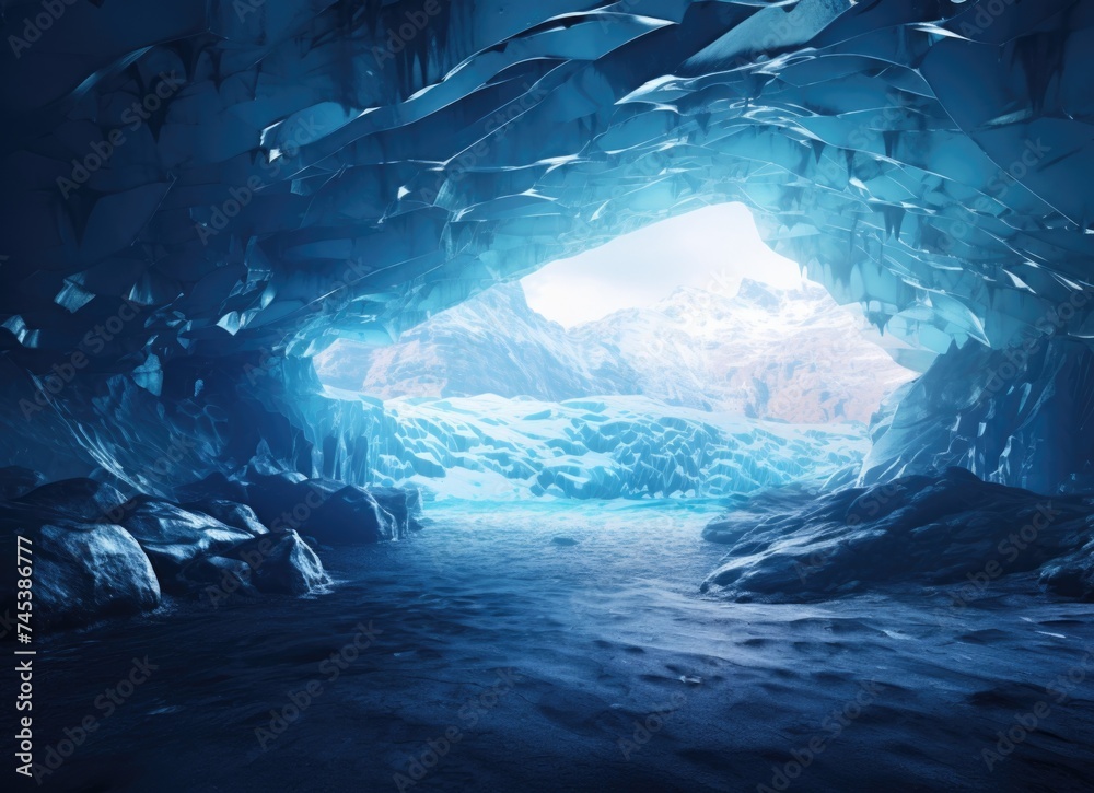 Ice cave with light at end.