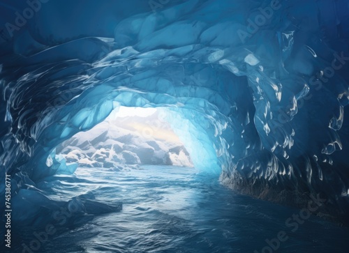 Ice Cave With Light at End
