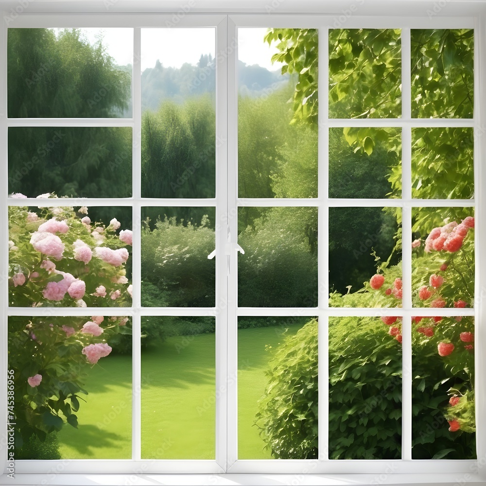 Naklejka premium vista from the garden window in high definition (hd) creative photography image