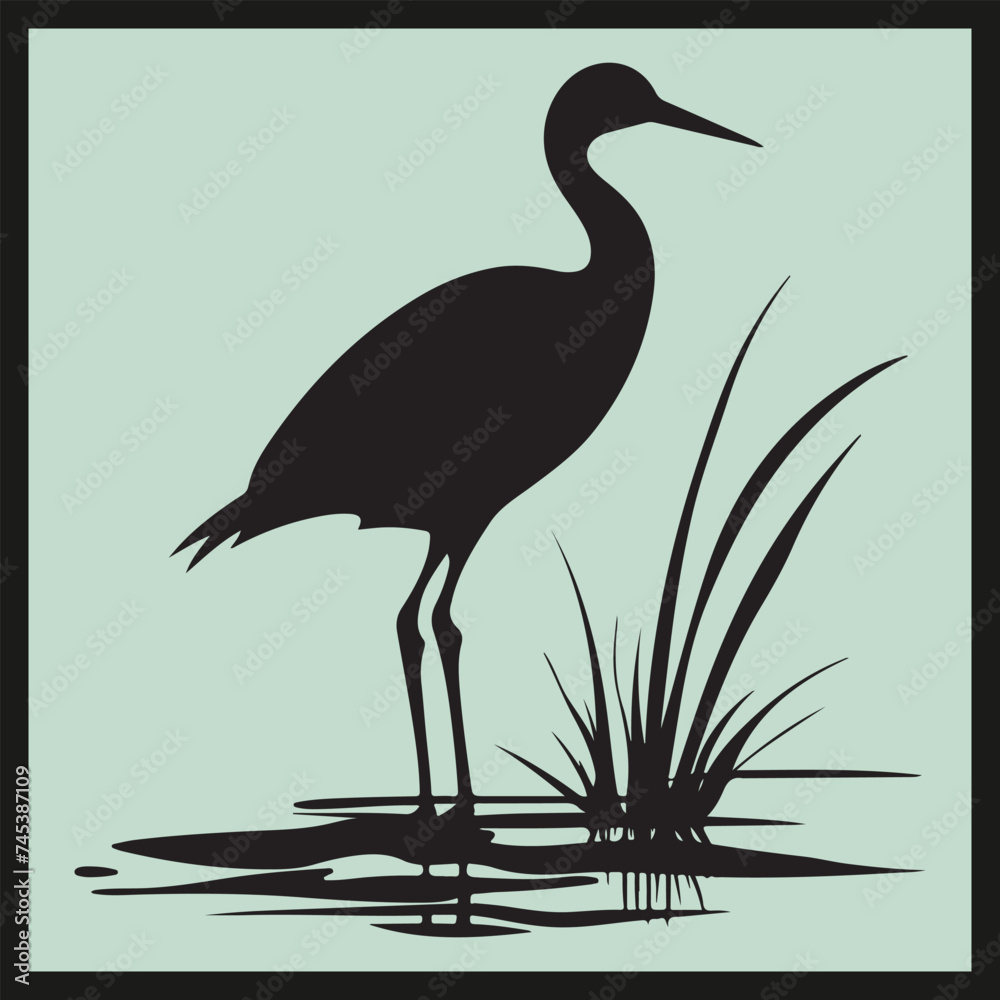 Fototapeta premium heron on the beach, Jacana black silhouette set vector