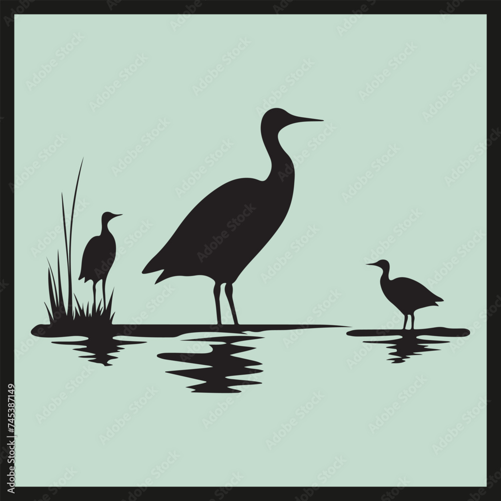 Fototapeta premium Jacana black silhouette set vector, , birds on a tree