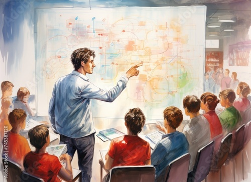 Man Teaching in Front of Classroom Full of Students