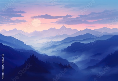 Majestic mountain range at sunset. © Marharyta