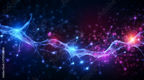 Network design background. Illuminated fiber optic network connections. Abstract technology