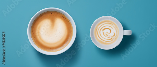 Two Cappuccinos on a Vibrant Blue Background - Modern Coffee Presentation