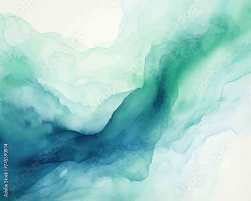 Green and white clouds watercolor painting.