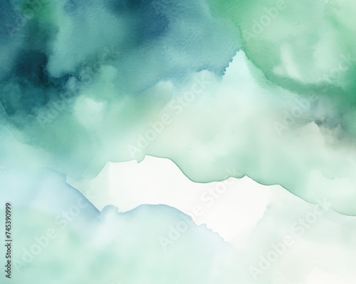 Green and white clouds watercolor painting.