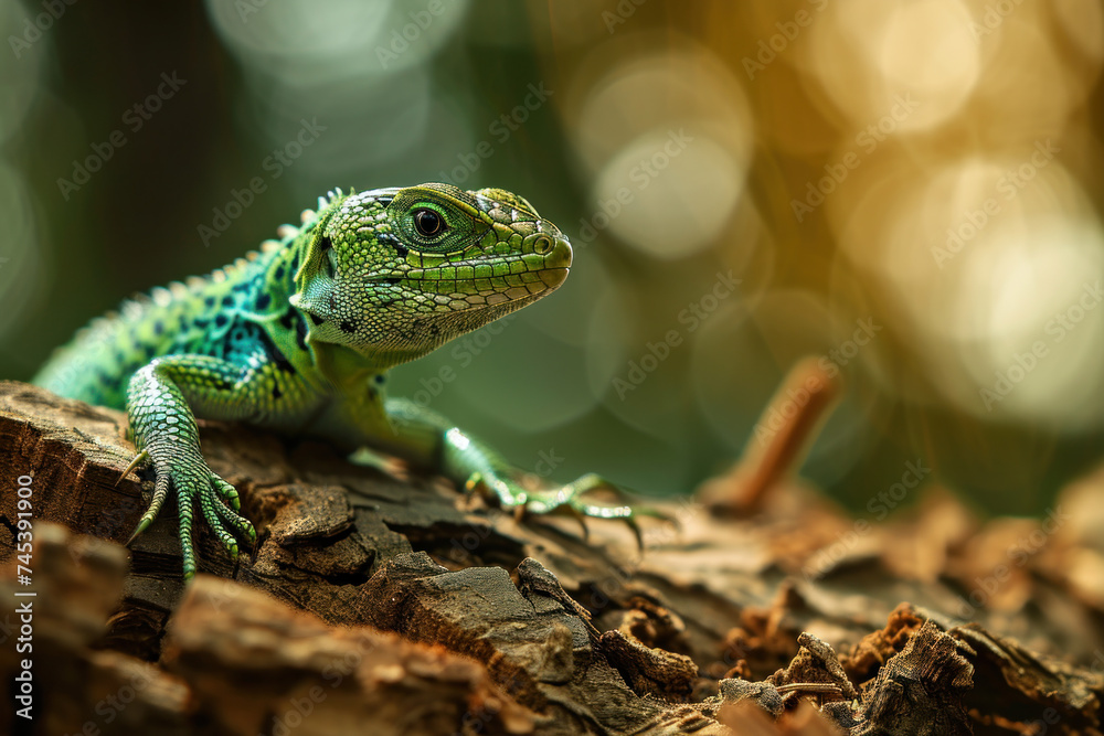 Fototapeta premium green lizard on a branch