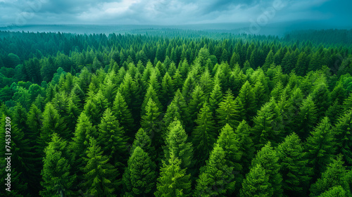 Aerial View of Summer Forest Landscape.  Woodland Serenity.  Top of the World