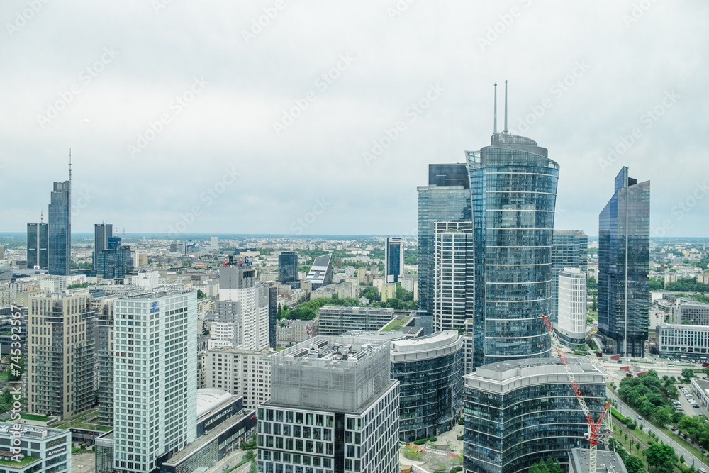 Obraz premium Majestic aerial view of Warsaw's modern architecture. May 27, 2022. Warsaw, Poland.