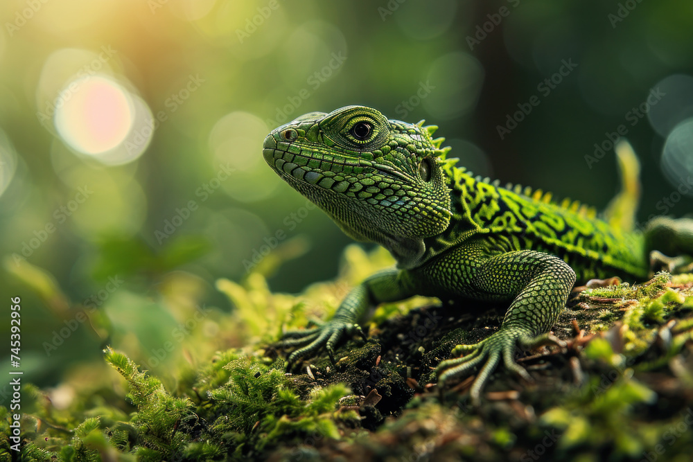 green lizard on a branch
