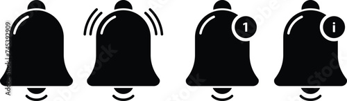 Set of ringing bells with new notification icon vector illustration.