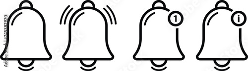 Set of ringing bells with new notification outline icon vector illustration.