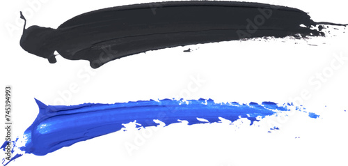 Watercolor brush stroke of black and blue paint on a white isolated background