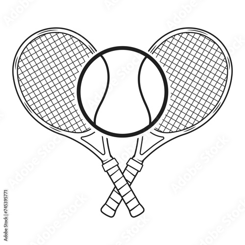 Tennis rackets and ball vector illustration, outline tennis logo symbol clipart