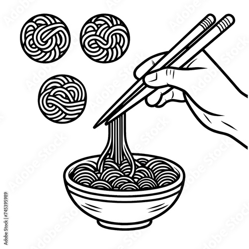 Noodles with chopsticks.  black and whiteillustration ready for vinyl cutting. photo