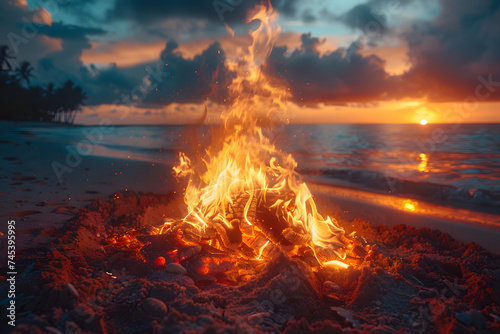 Serenade of Fire: Beach Sunset Embers