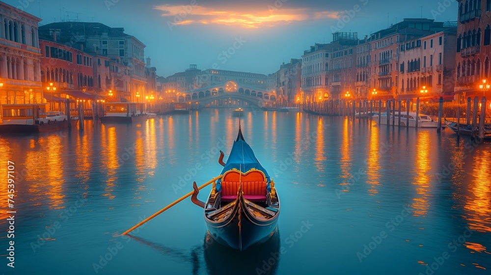 Gondola on Grand Canal at sunset, Venice, Italy. - obrazy, fototapety, plakaty 