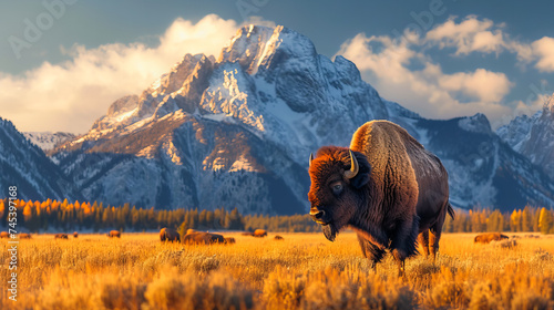 Bison Herd in Yellowstone. American Wilderness