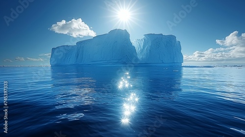Floating iceberg in the ocean with reflection. Global warming concept