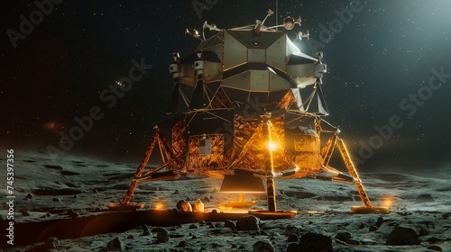 Fototapeta Naklejka Na Ścianę i Meble -  3D rendering of a space station in the moonlight at night