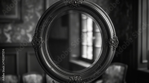 Mirror on the stone in the autumn forest. Vintage style