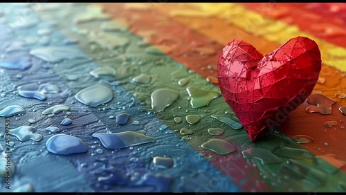 Rainbow-colored heart symbolizing love, respect, affection, and emotional freedom. Love is love. Animated 3D illustration