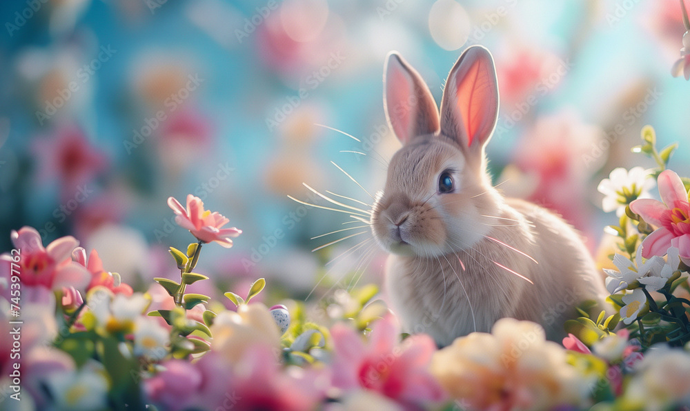 White Rabbit with Pink Egg on Pastel Background
White Rabbit with Pink Egg on Pastel Background