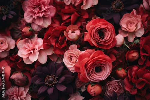 Red and pink cut flowers  floral background