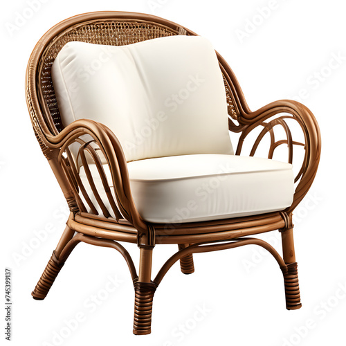Rattan Chair with Cushion Isolated on Transparent Background